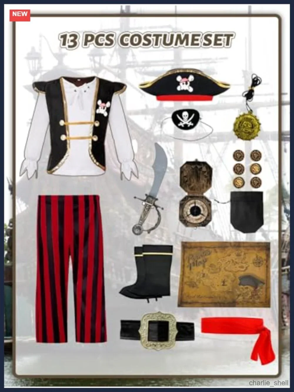Kids Pirate Halloween Costume 19 Piece Set Cosplay Outfit